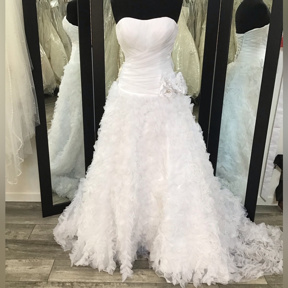 Strapless White Ruffled Ballgown Wedding Dress